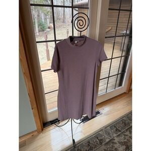 moa moa Womens Ribbed Mock Neck Short Sleeve Mini Dress Brown XL MDB516-URA